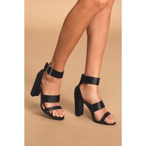 Lulus Margaret Black Ankle-strap Heels - Size 6.5